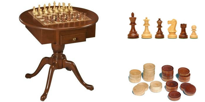 Elegant Classic Wooden Chess Table with Storage Drawer