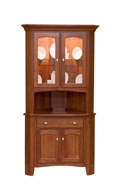 Elegant Classic Wooden Corner Hutch with Glass Doors