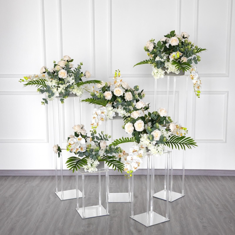 Elegant Clear Acrylic Flower Stand Columns with Roses