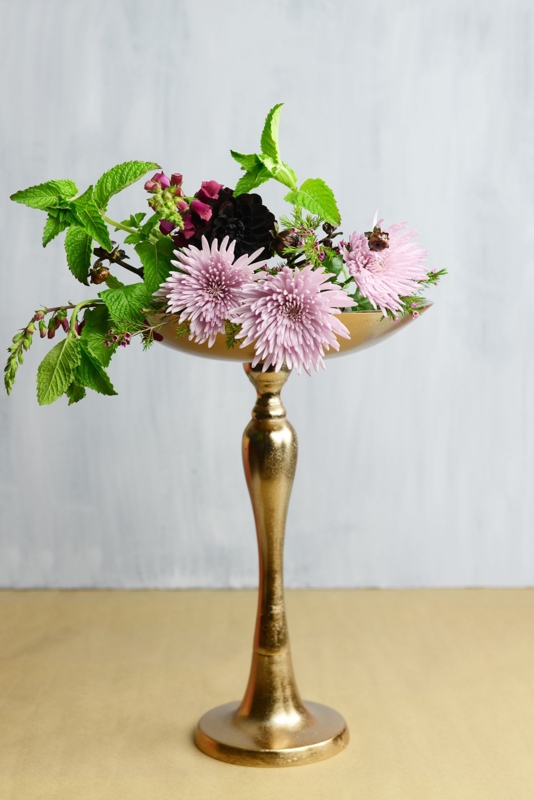 Elegant Copper Pedestal Stand with Floral Arrangement