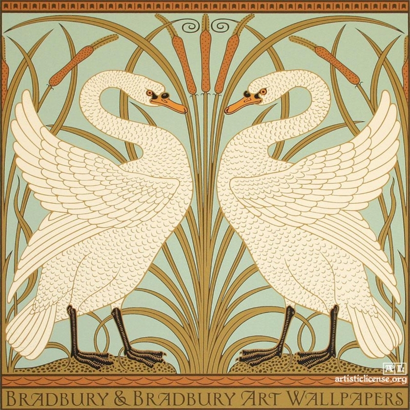 Elegant Craftsman Swan Wallpaper with Natural Motifs