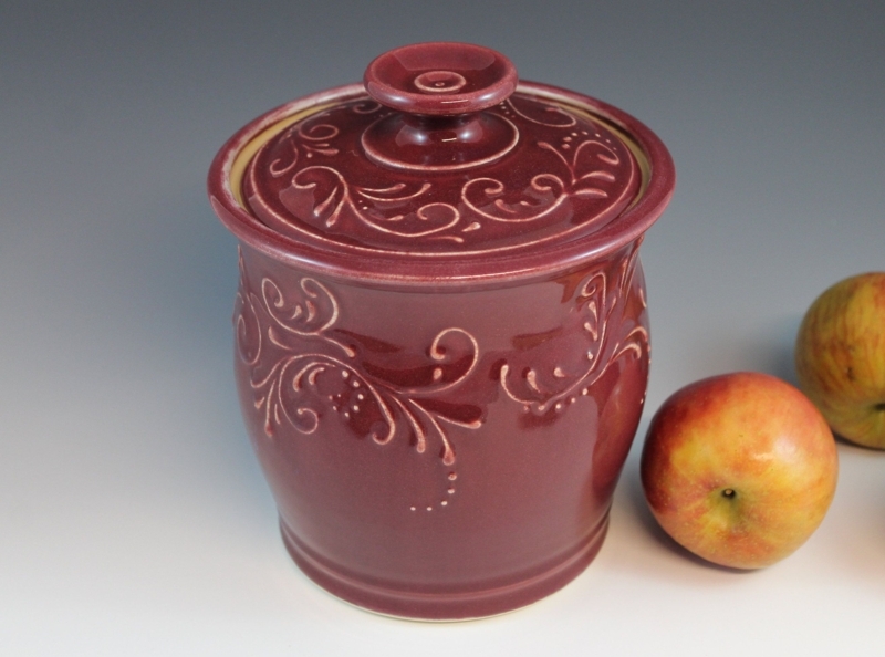 Elegant Cranberry Red Ceramic Lidded Jar