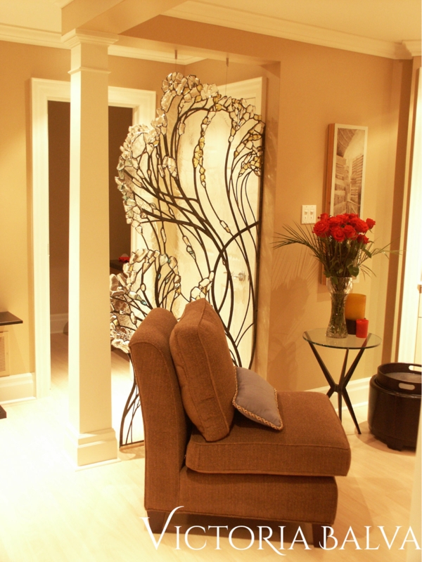 Elegant Decorative Glass Wall Partition in Cozy Living Room