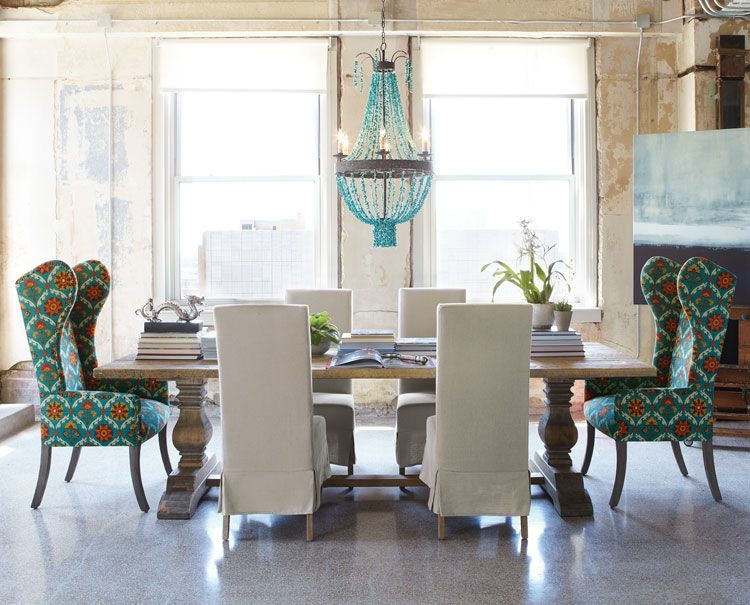 Elegant Dining Room with Patterned Captain Chairs