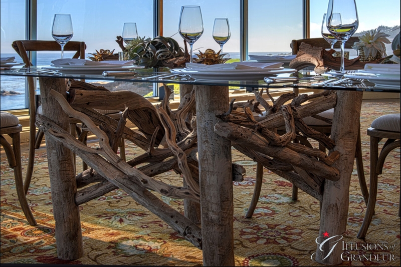 Elegant Driftwood Dining Table with Glass Top