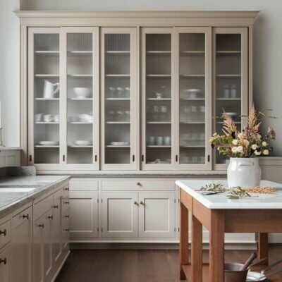 Elegant Fluted Glass Cabinets in Modern Kitchen