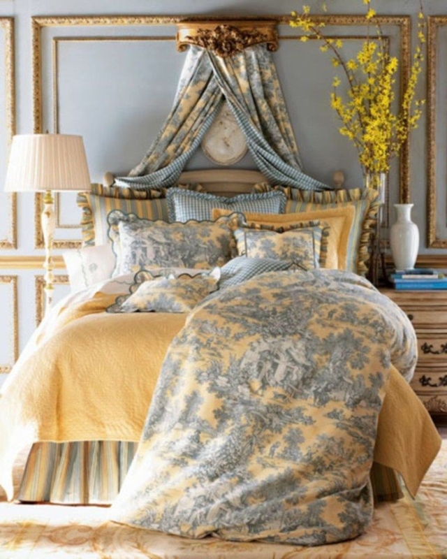 Elegant French Country Bedroom with Classic Toile Bedding