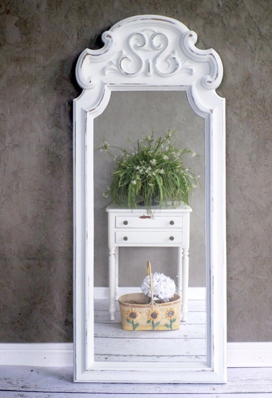 Elegant French Country White Ornate Floor Mirror