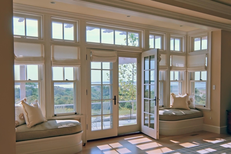 Elegant French Doors with Transom Windows in Sunroom