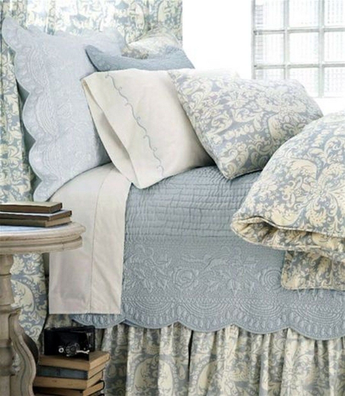 Elegant French-style Blue and Cream Bedding Set
