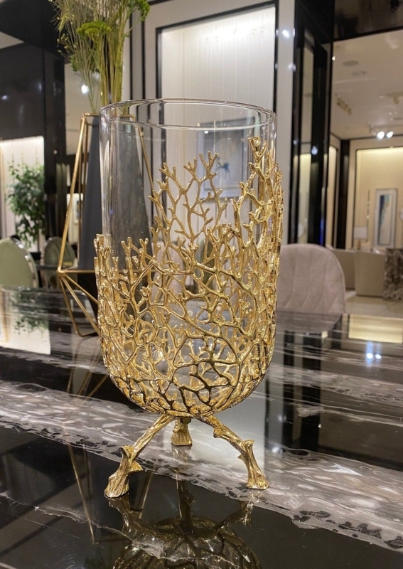 Elegant Gold Coral Accent Glass Vase Decor