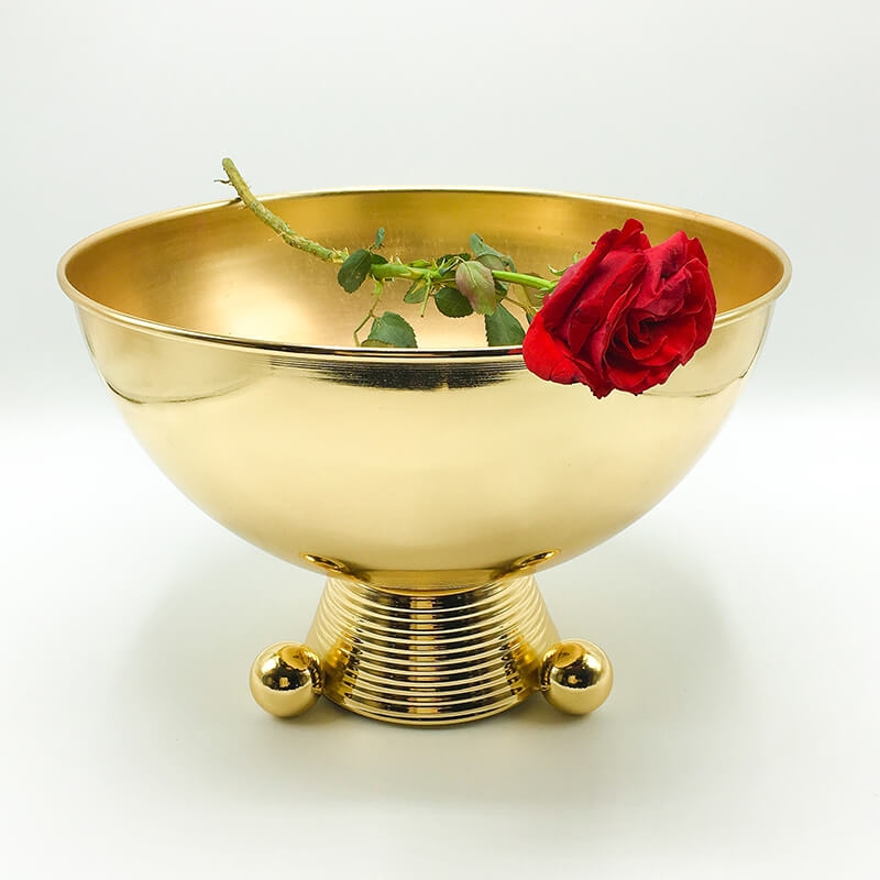 Elegant Gold Decorative Bowl with Red Rose Accent