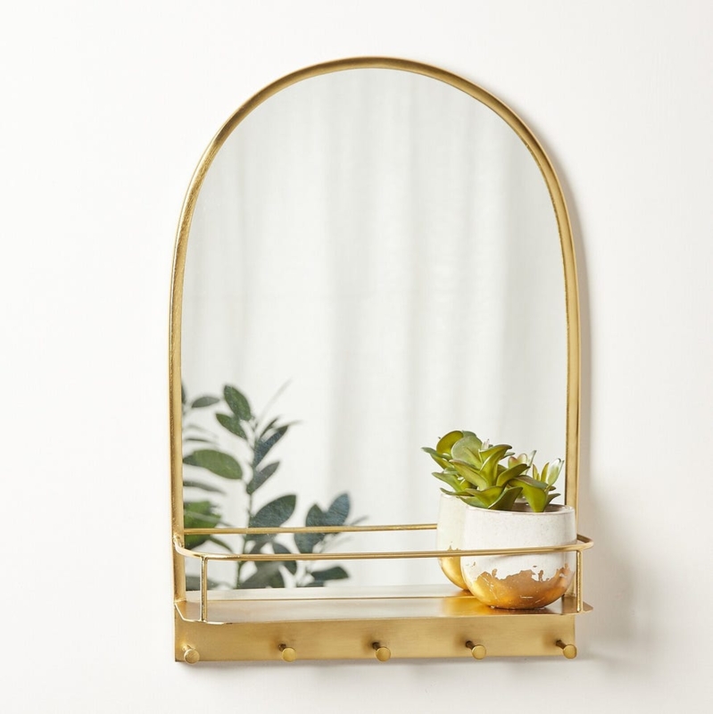 Elegant Gold Frame Hallway Mirror with Shelf