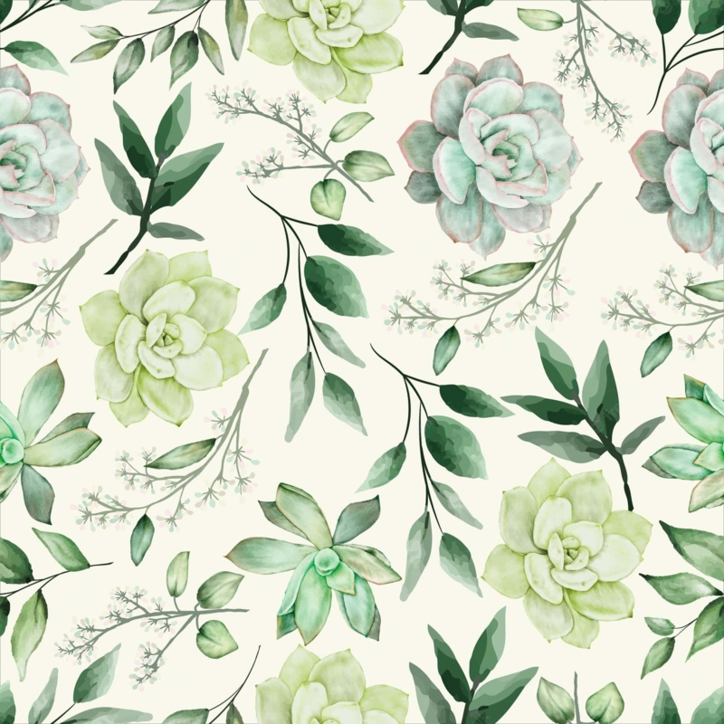 Elegant Green Floral Succulent Pattern Background
