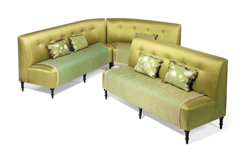 Elegant Green Silk Upholstered Modern Banquettes