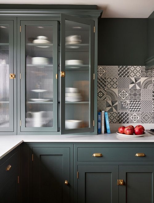 Elegant Kitchen Cabinets with Fluted Glass Doors