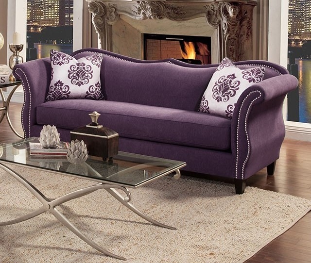 Elegant Lavender Sofa with Decorative Patterned Pillows