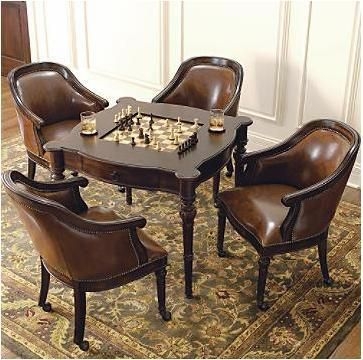 Elegant Leather Chairs and Classic Chess Table