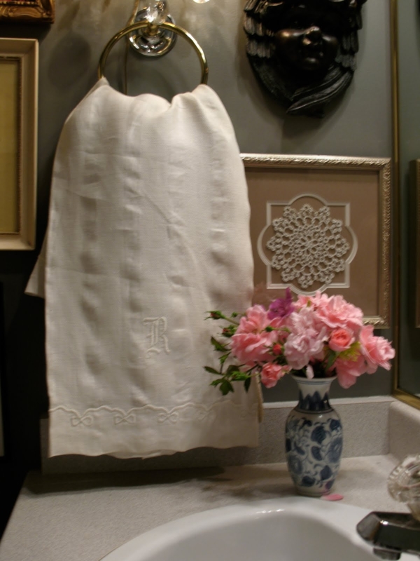 Elegant Linen Hand Towel in Vintage Powder Room