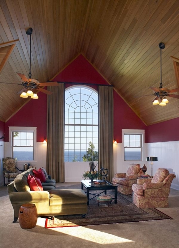 Elegant Living Room with Cathedral Wood Ceiling