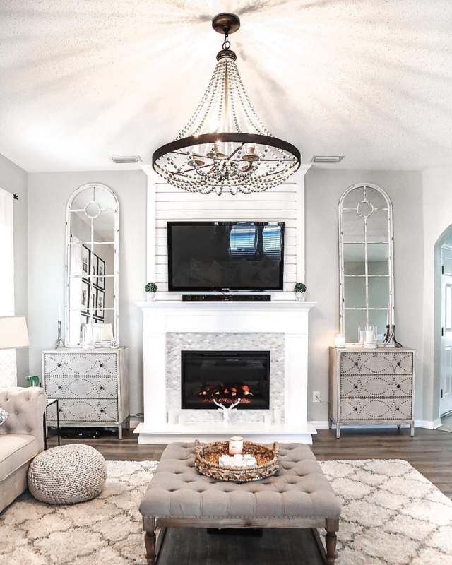 Elegant Living Room with Fireplace and Matching Dressers