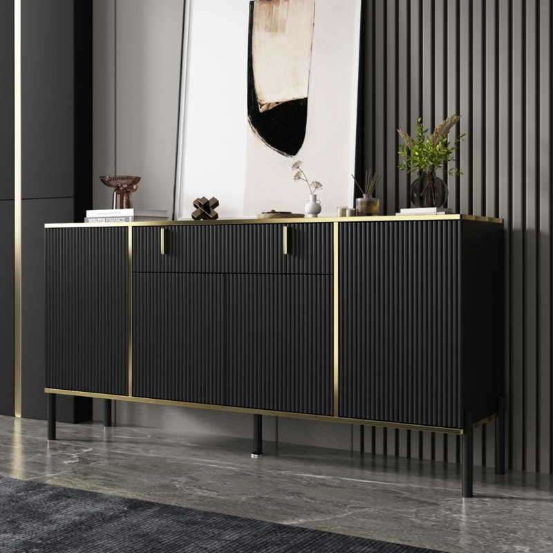 Elegant Modern Black and Gold Sideboard Buffet
