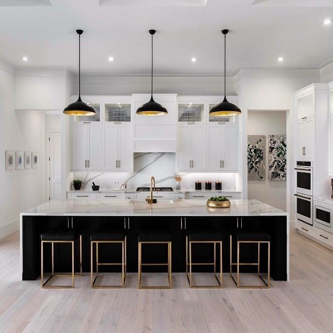 Elegant Modern Black Kitchen Island with Gold Accents