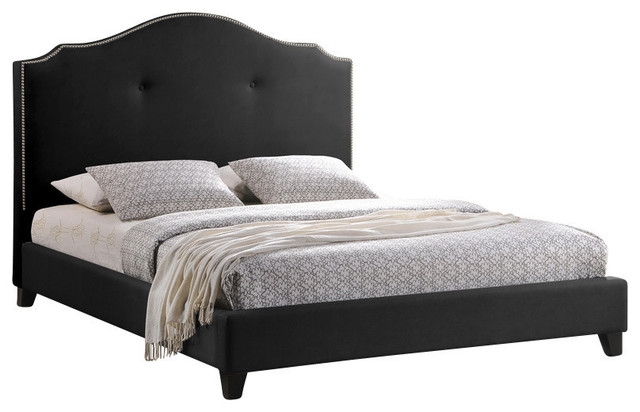 Elegant Modern Black Scalloped Linen Bed Frame
