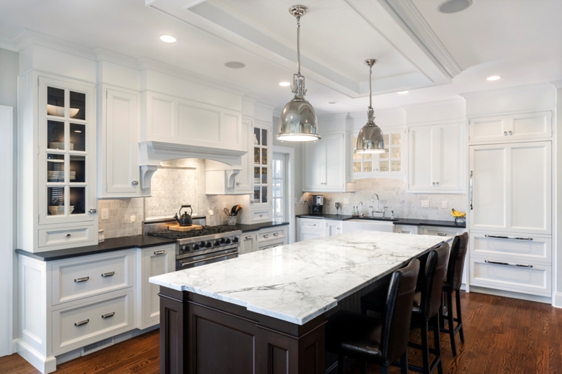 Elegant Modern White Kitchen with Marble Island