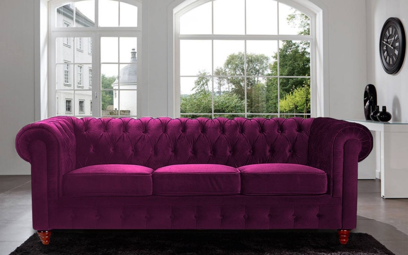 Elegant Purple Velvet Chesterfield Sofa Interior