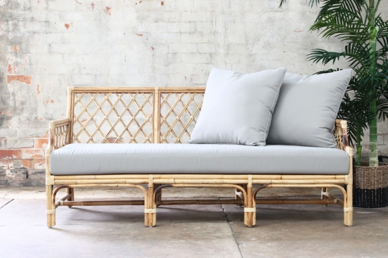 Elegant Rattan Daybed with Gray Cushions