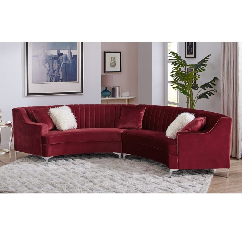 Elegant Red Half Moon Sectional Sofa for Living Room