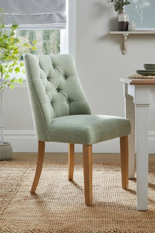 Elegant Sage Green Tufted Dining Chair with Wooden Legs