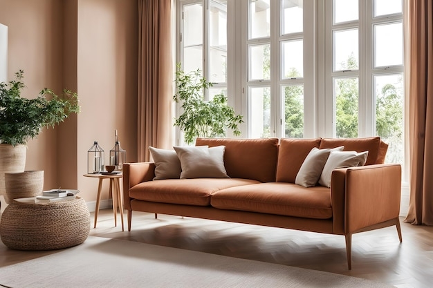 Elegant Scandinavian Terra Cotta Sofa Living Room
