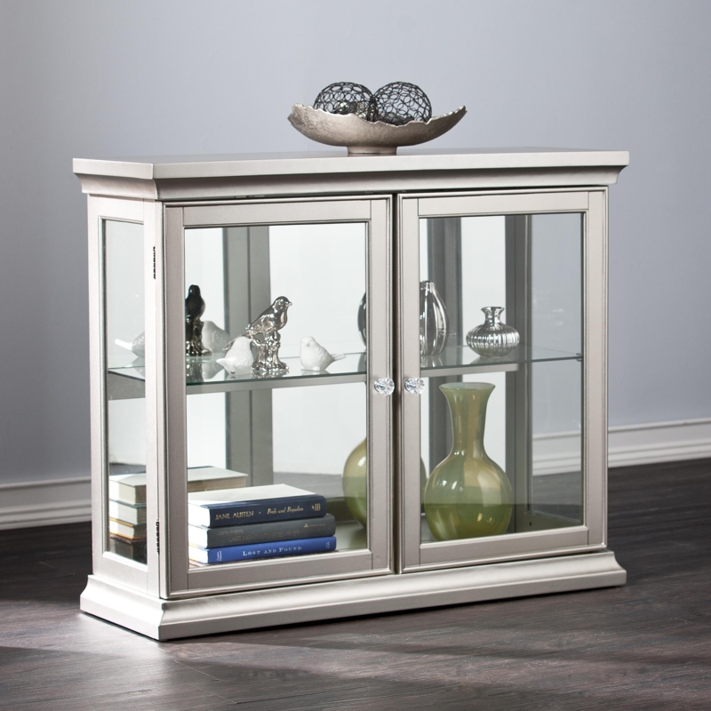 Elegant Silver Curio Cabinet with Glass Doors