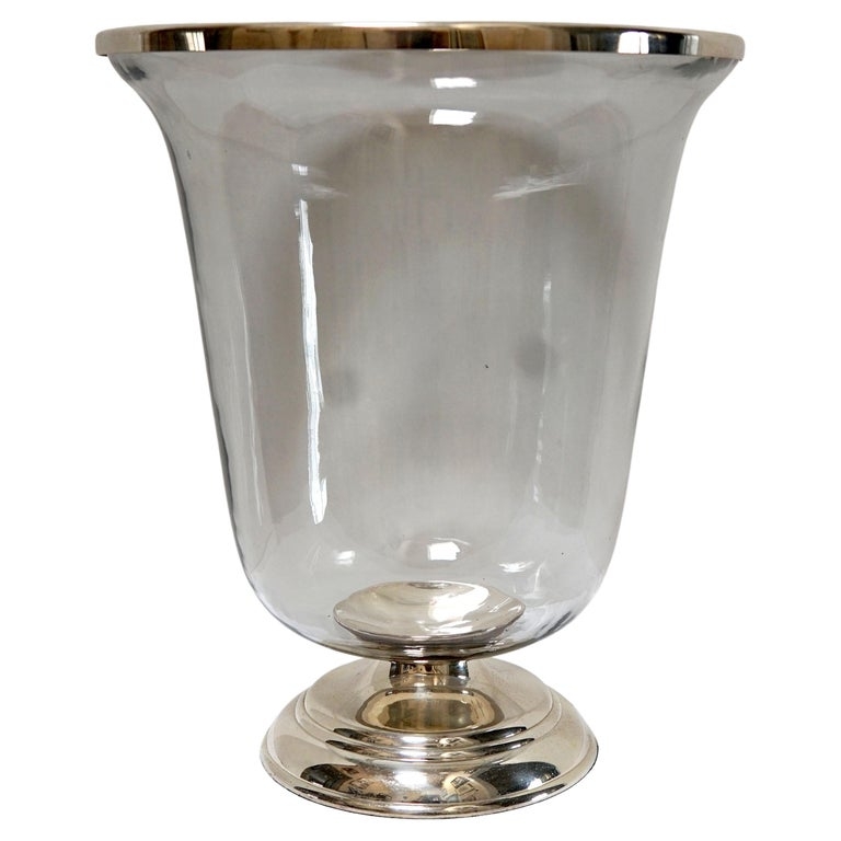 Elegant Silver Plate and Glass Pedestal Vase