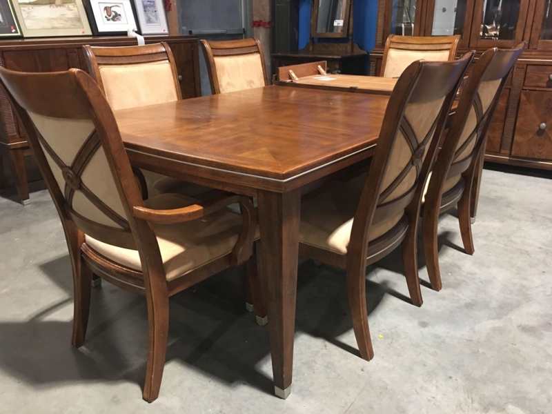 Elegant Solid Wood Formal Dining Table with Upholstered Chairs
