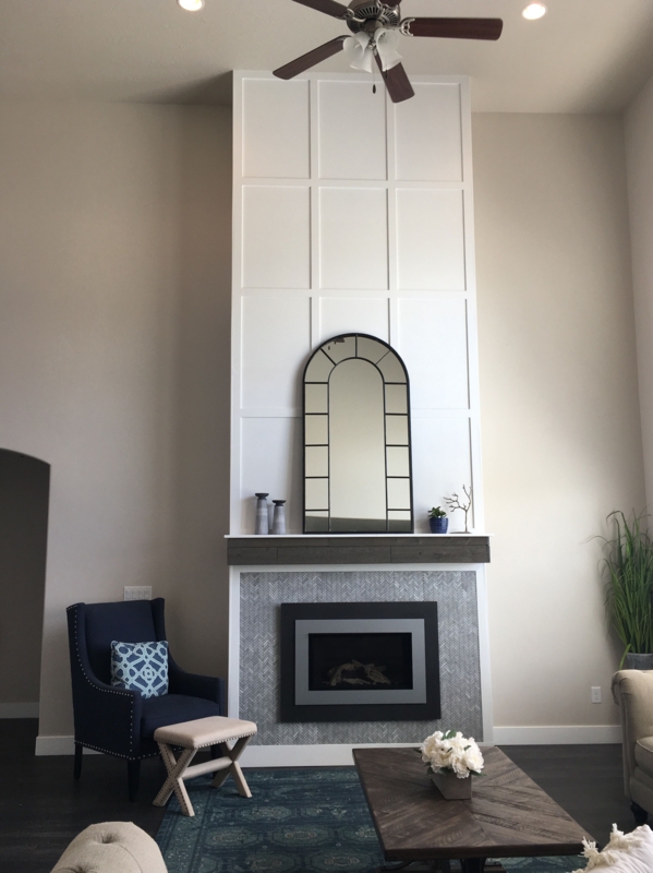 Elegant Tall Fireplace with Modern Paneling Design