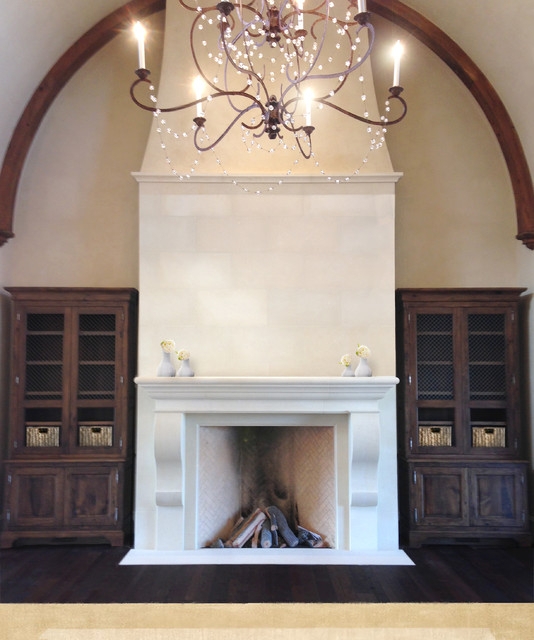 Elegant Tall Limestone Fireplace with Traditional Charm