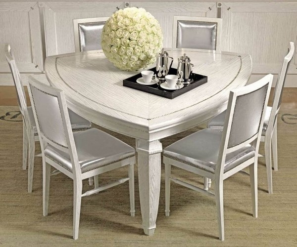 Elegant Triangular White Dining Table with Chairs