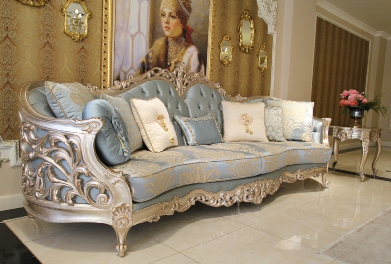 Elegant Turkish Sofa with Ornate Carved Wood