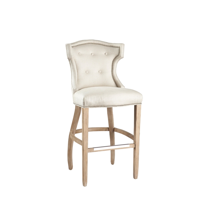 Elegant Upholstered Bar Counter Stool with Nailhead Trim