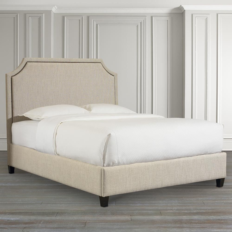 Elegant Upholstered Clipped-Corner Beige Bed Frame