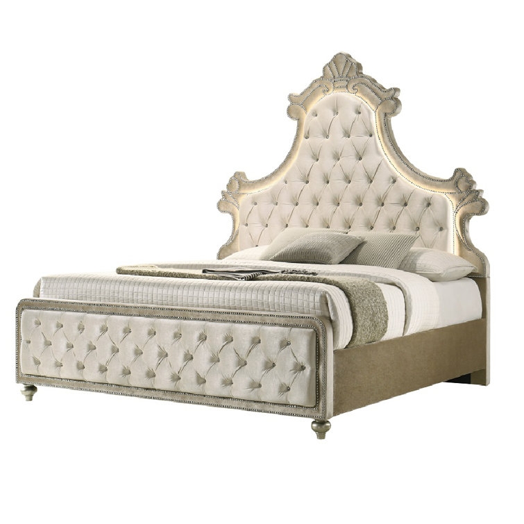 Elegant Upholstered Scalloped Bed with Tufted Design