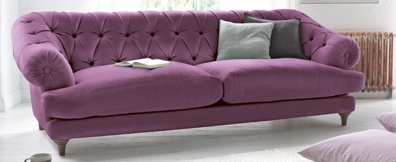 Elegant Velvet Purple Sofa with Tufted Design