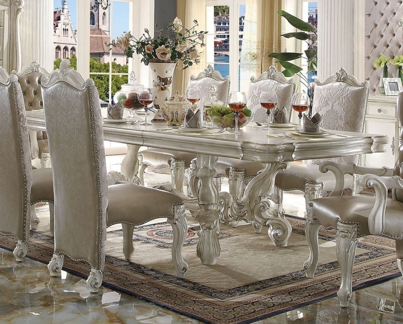 Elegant Versailles Bone White 120 Inch Dining Table Set