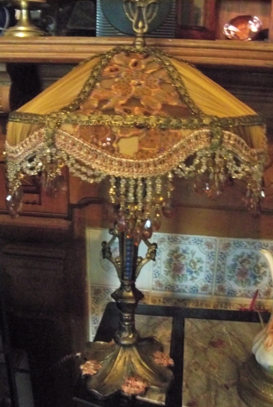 Elegant Victorian Table Lamp with Beaded Lampshade