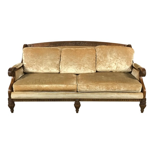 Elegant Vintage Gold Velvet Sofa with Wood Frame