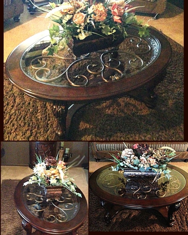 Elegant Vintage Wood and Glass Coffee Table