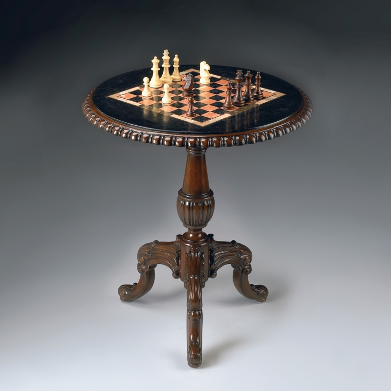 Elegant Vintage Wooden Chess Table with Carved Legs